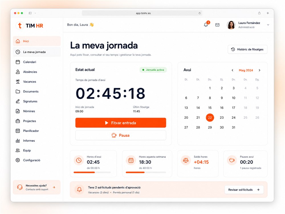 Web App de TIM HR per al control horari i registre laboral